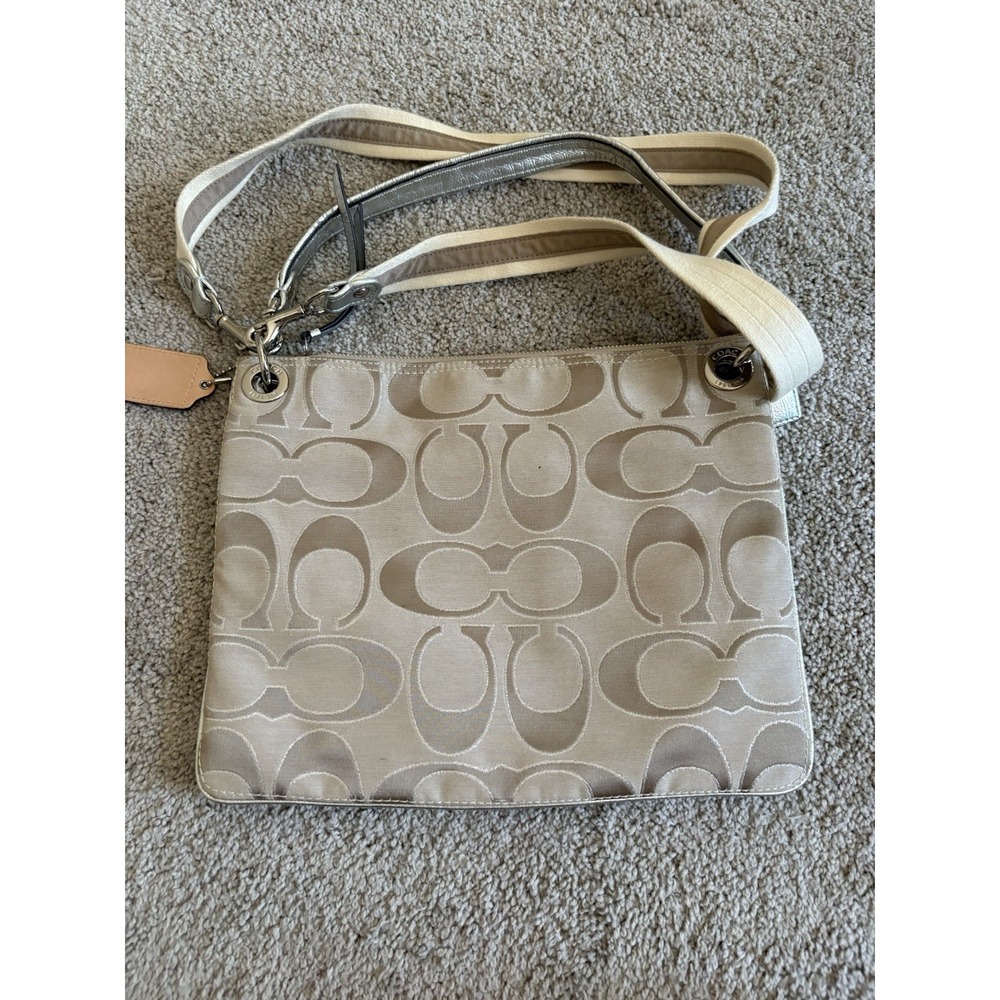 Coach Signature Canvas Leather Beige Trim Soho Purse Shoulder Bag